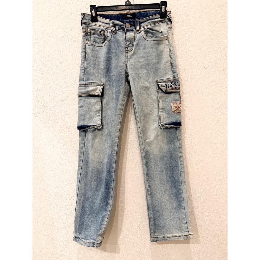 True Religion Ricky Cargo Jeans Boys 14 Light Wash Relaxed Straight Y2K